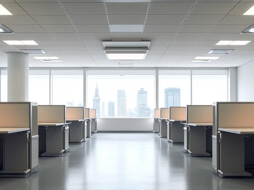 An empty office with newly installed modular workstations.